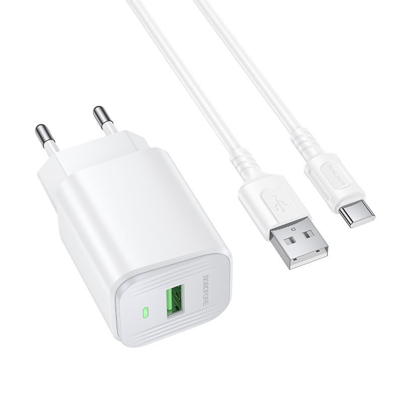 Мережевий зарядний пристрій BOROFONE BAS82A Star single port QC3.0 charger set (Type-C) (EU) White