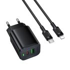 Мережевий зарядний пристрій з кабелем BOROFONE BAS83A Star PD20W+QC3.0 charger set (C to iP) (EU) Black