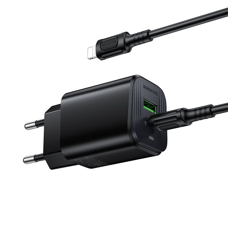 Мережевий зарядний пристрій з кабелем BOROFONE BAS83A Star PD20W+QC3.0 charger set (C to iP) (EU) Black