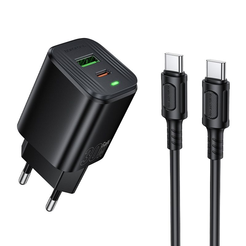 Мережевий зарядний пристрій BOROFONE BAS85A Star PD30W+QC3.0 charger set (C to C) (EU) Black
