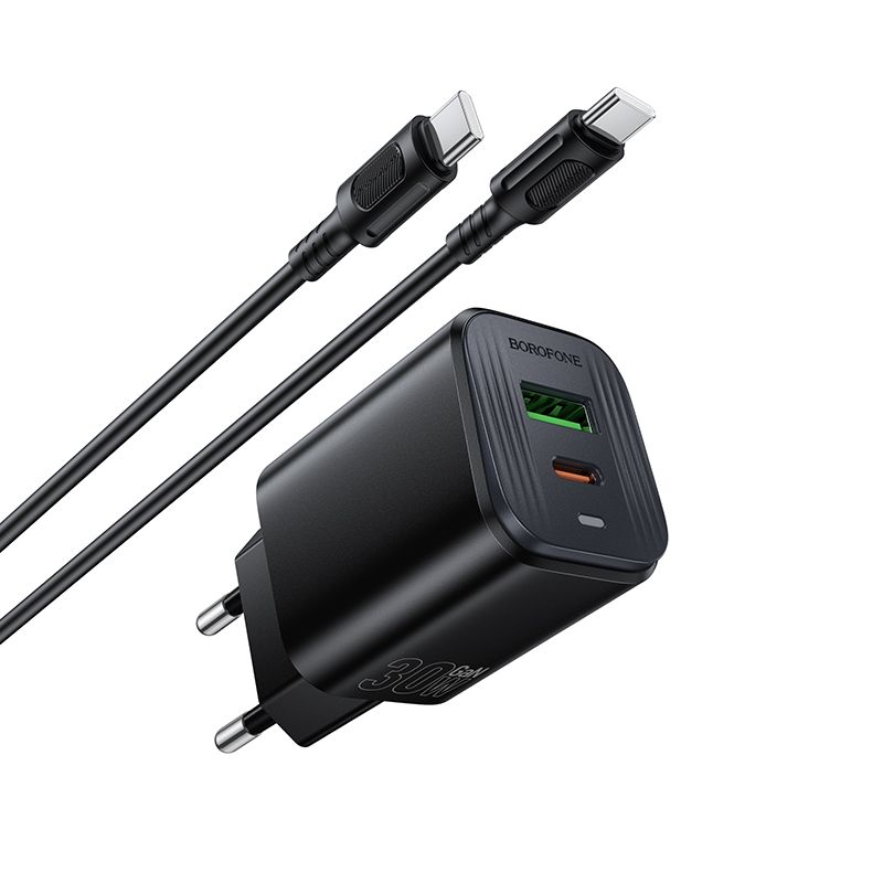 Мережевий зарядний пристрій BOROFONE BAS85A Star PD30W+QC3.0 charger set (C to C) (EU) Black