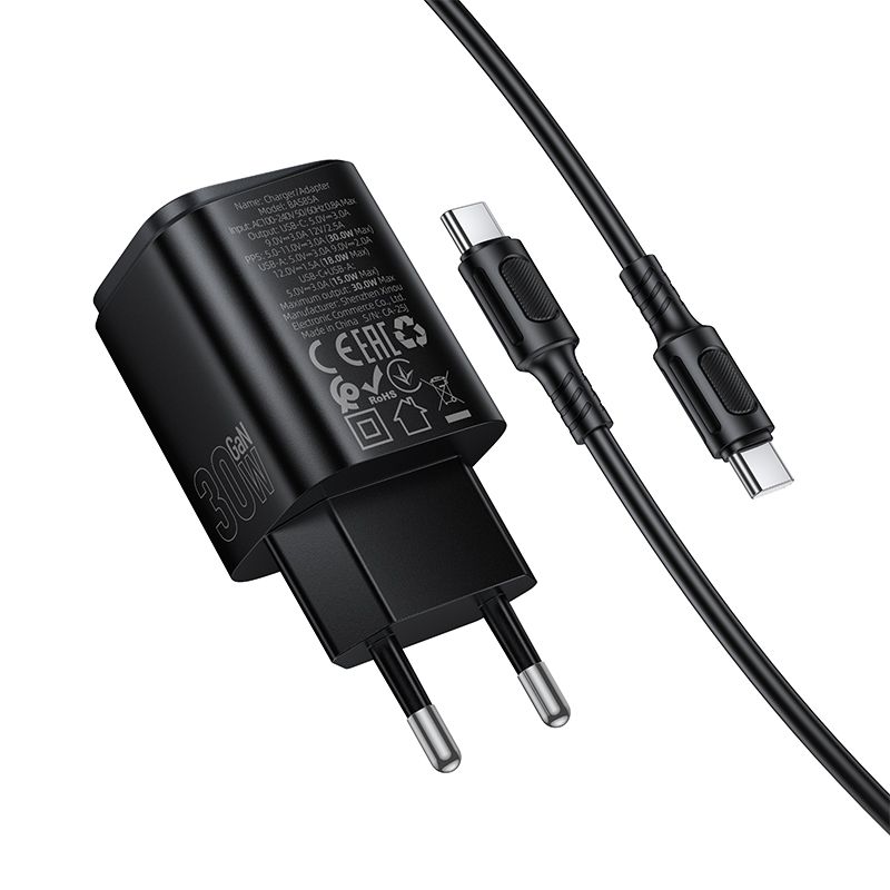 Мережевий зарядний пристрій BOROFONE BAS85A Star PD30W+QC3.0 charger set (C to C) (EU) Black