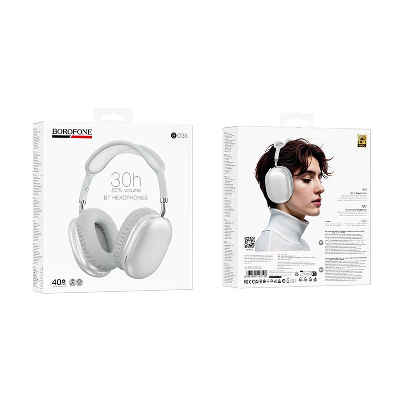 Бездротові накладні навушники BOROFONE BO36 Tone BT headphones Silver