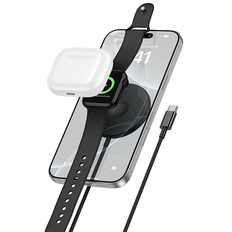 Бездротовий зарядний пристрій BOROFONE BQ41 Glory 3-in-1 magnetic wireless fast charging Black