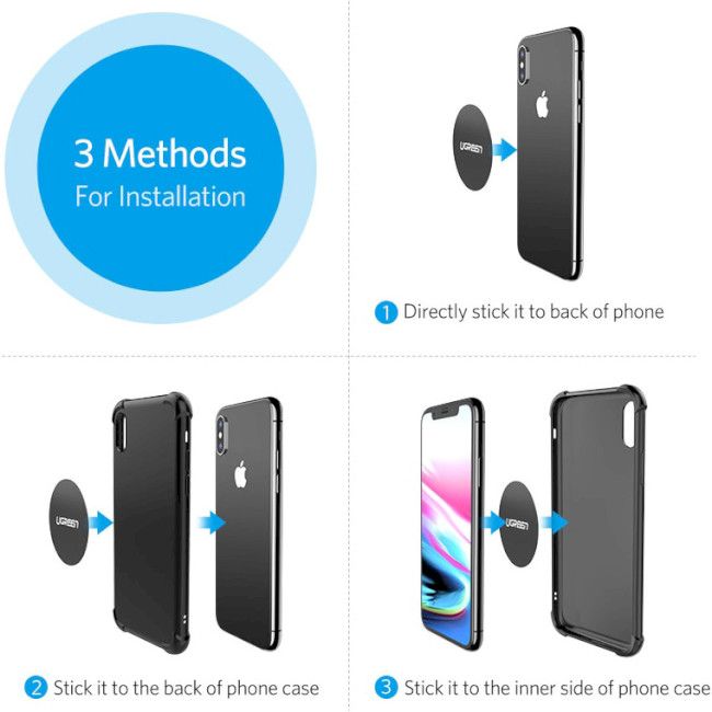 Пластина для магнітного тримача UGREEN LP123 Rounded Metal Plate for Magnetic Phone Stand 2 Pack (Black)