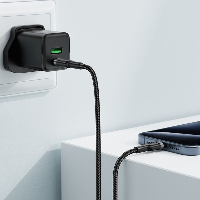 Кабель ACEFAST C22-03, Type-C to Type-C, 60W, 3A, 1.2m, Nylon Braid, Aluminum Alloy + TPE connectors, Black