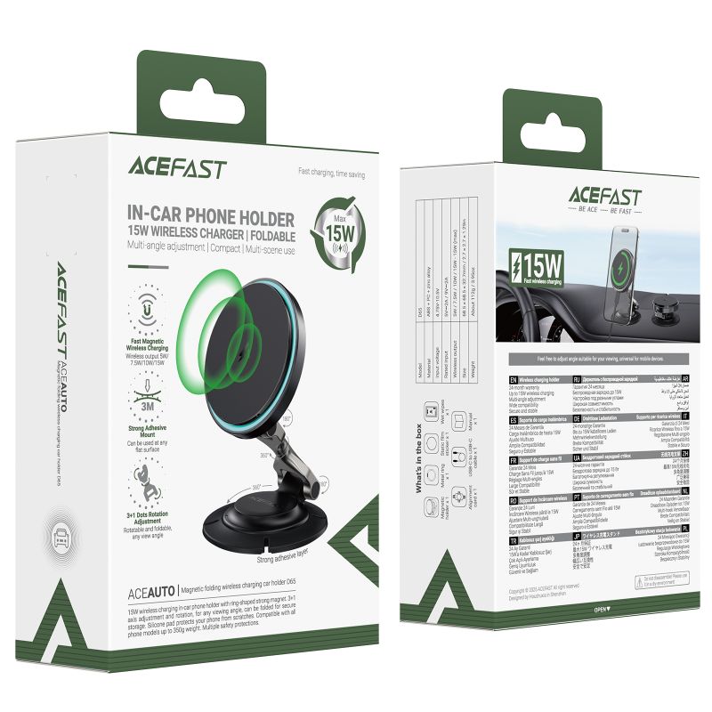 Автотримач для телефона з БЗП ACEFAST D65 magnetic folding wireless charging car holder Black