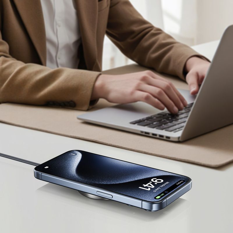 Бездротовий зарядний пристрій ACEFAST E24 QI2 desktop magnetic wireless charger with cable, Metal Gray