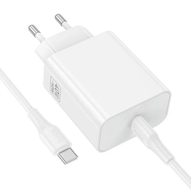 Мережевий зарядний пристрій HOCO C162A Source single port PD40W charger set(C to C) White