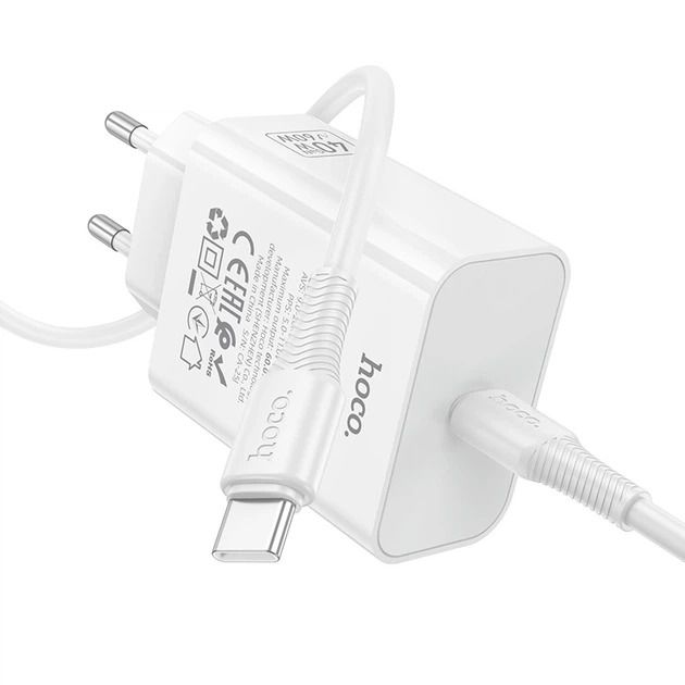 Мережевий зарядний пристрій HOCO C162A Source single port PD40W charger set(C to C) White