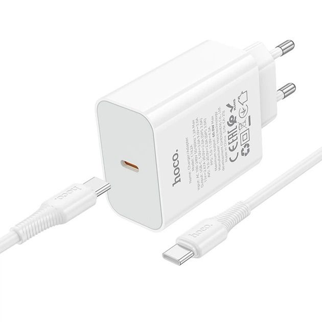 Мережевий зарядний пристрій HOCO C162A Source single port PD40W charger set(C to C) White