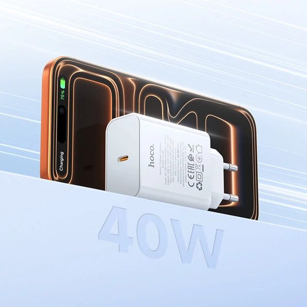 Мережевий зарядний пристрій HOCO C162A Source single port PD40W charger set(C to C) White