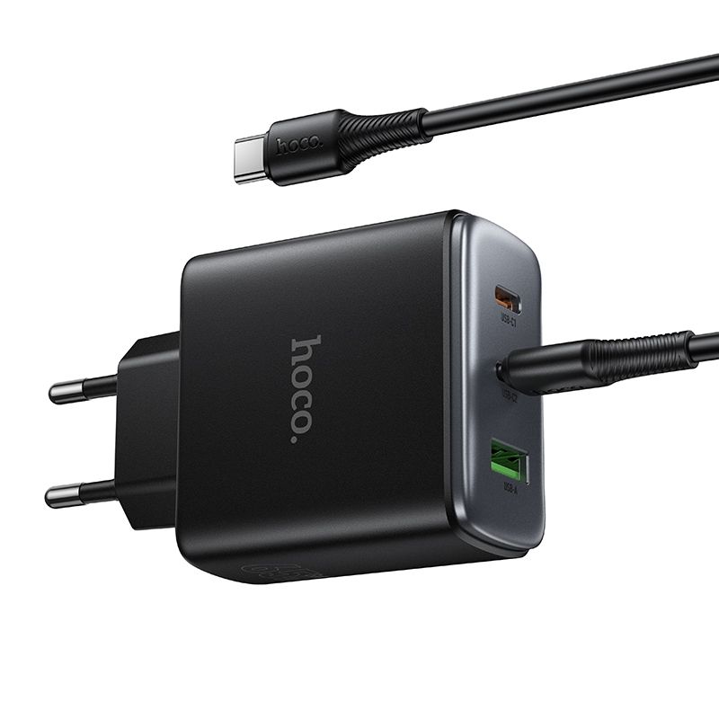 Мережевий зарядний пристрій HOCO C160A Upgrade PD65W(2C1A) charger set(C to C) Black