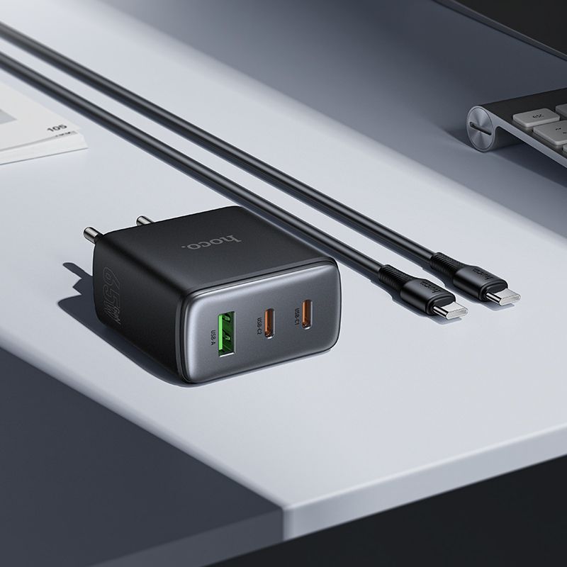 Мережевий зарядний пристрій HOCO C160A Upgrade PD65W(2C1A) charger set(C to C) Black
