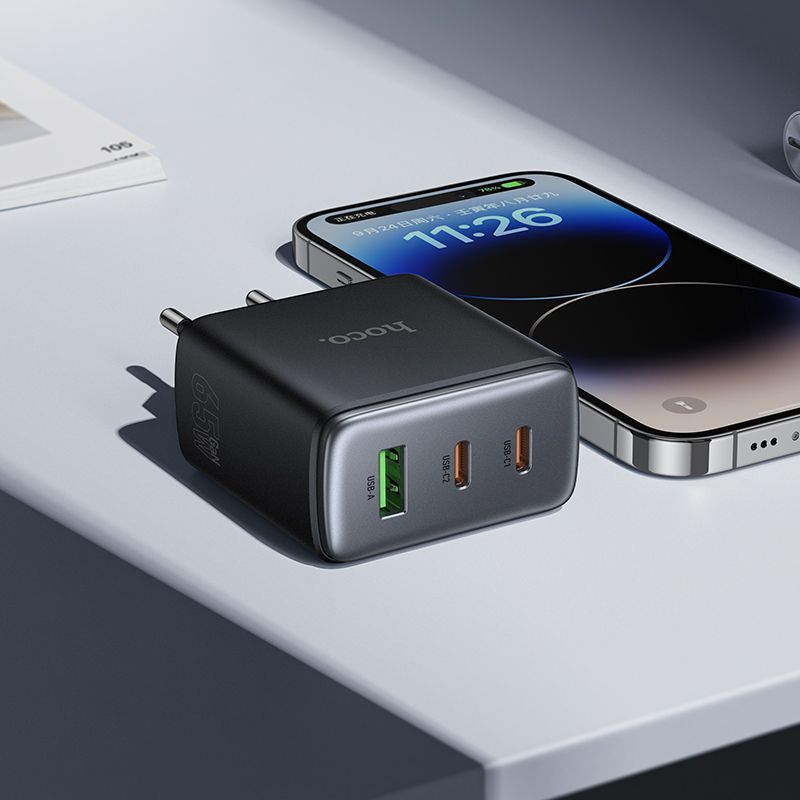 Мережевий зарядний пристрій HOCO C160A Upgrade PD65W(2C1A) charger Black