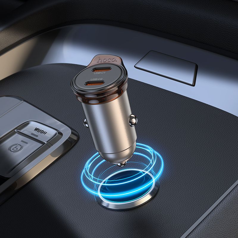 Автомобільний зарядний пристрій HOCO NZ16B Rigorous PD45W(2C) car charger Metal Grey
