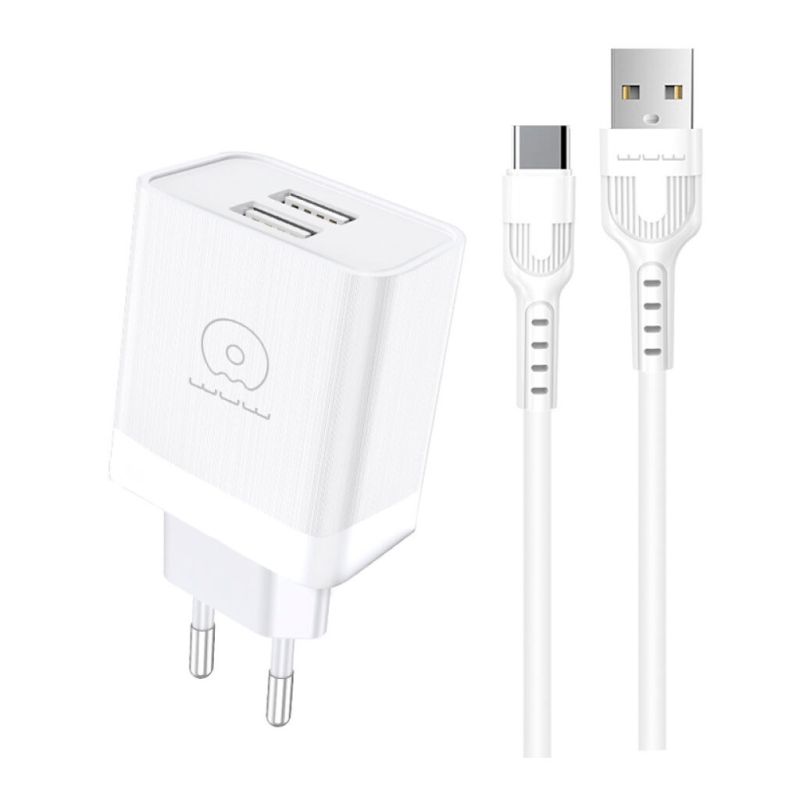 Мережевий зарядний пристрій з кабелем WUW-T92 2USB/2.4A set type-c
