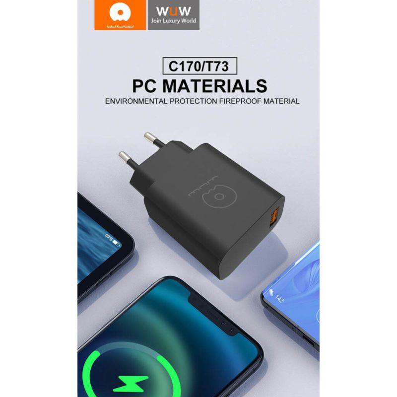 Мережевий зарядний пристрій WUW-C170 QC 3.0 single USB charger 18W