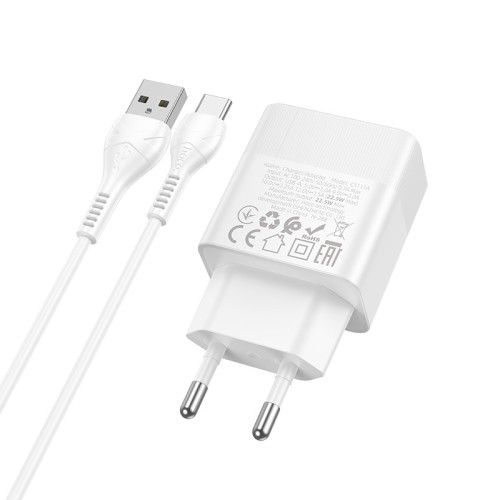 Мережевий зарядний пристрій з кабелем HOCO CS111A Lounge single-port 22.5W multi-protocol charger set(Type-C) White