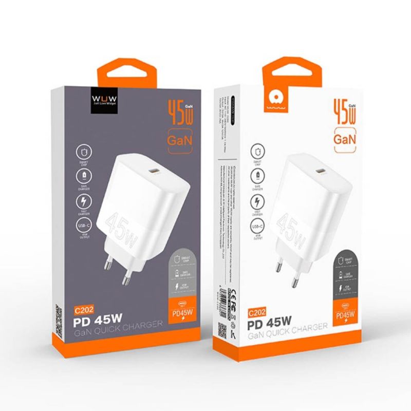 Мережевий зарядний пристрій WUW-C202 PD45W GaN Eu Smart Charger