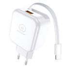 Мережевий зарядний пристрій WUW-C268 12W fast charger USB A +retractable 70cm type c Cable