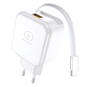 Мережевий зарядний пристрій WUW-C268 12W fast charger USB A +retractable 70cm type c Cable