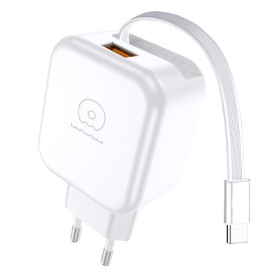 Мережевий зарядний пристрій WUW-C268 12W fast charger USB A +retractable 70cm type c Cable
