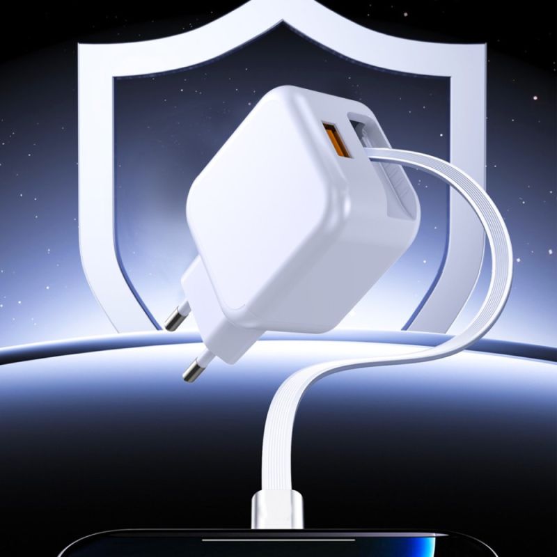 Мережевий зарядний пристрій WUW-C268 12W fast charger USB A +retractable 70cm type c Cable