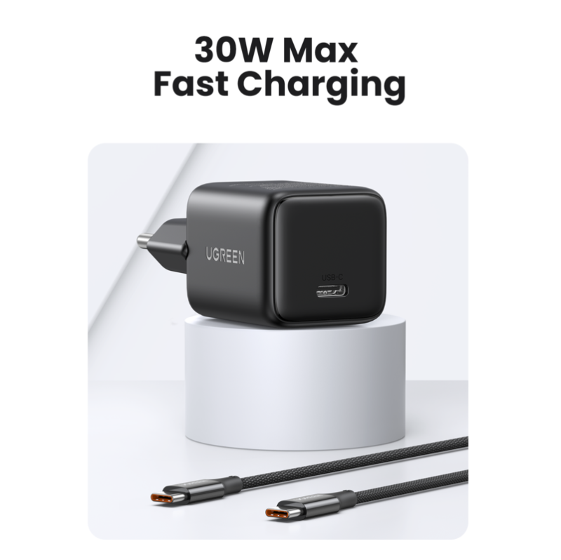 Мережевий зарядний пристрій UGREEN X513 30W USB-C GaN Fast Charger EU Black