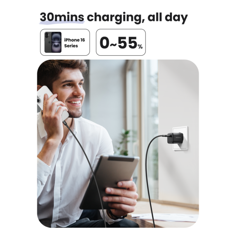 Мережевий зарядний пристрій UGREEN X513 30W USB-C GaN Fast Charger EU Black
