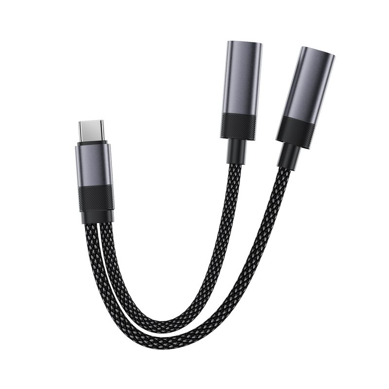 Аудіокабель ACEFAST J14 USB-C 2-in-1 charging audio adapter Black