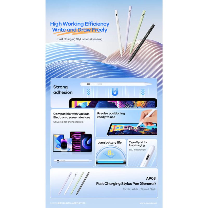 Стилус "REMAX Fast Charging Stylus Pen (Universall) AP03" White