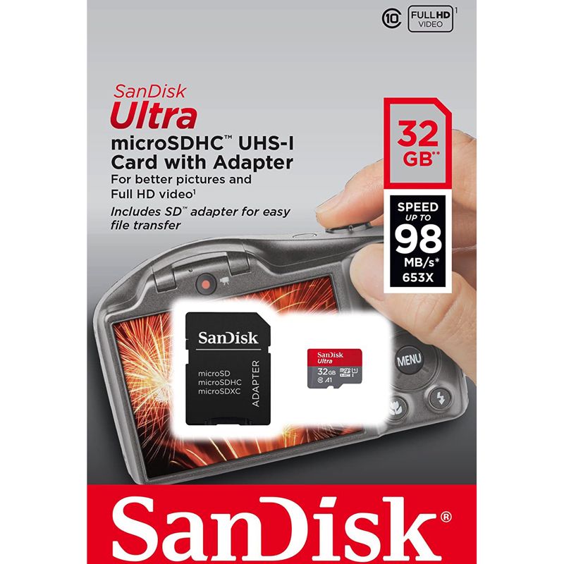 Карта пам'яті microSDHC (UHS-1) SanDisk Ultra 32Gb class 10 A1 (120Mb/s) (adapter SD) Imaging Packaging