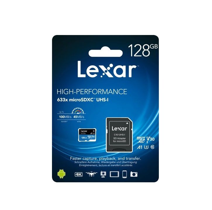 Карта пам'яті microSDXC (UHS-1 U3) Lexar High-Performance 633x 128Gb class 10 V30 A1 (100Mb/s) Blue Series (adapter SD)