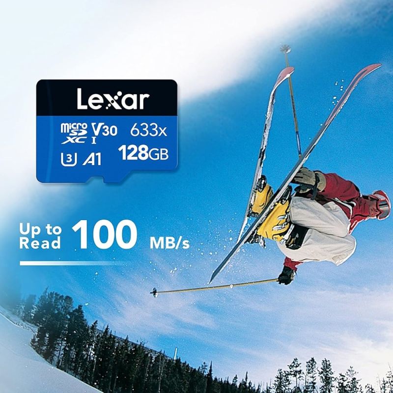Карта пам'яті microSDXC (UHS-1 U3) Lexar High-Performance 633x 128Gb class 10 V30 A1 (100Mb/s) Blue Series (adapter SD)