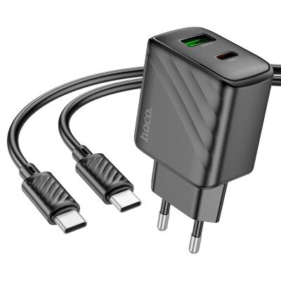 Мережевий зарядний пристрій з кабелем HOCO CS23A Sunlight dual-port PD30W+QC3.0 charger set(Type-C to Type-C)(EU) Black