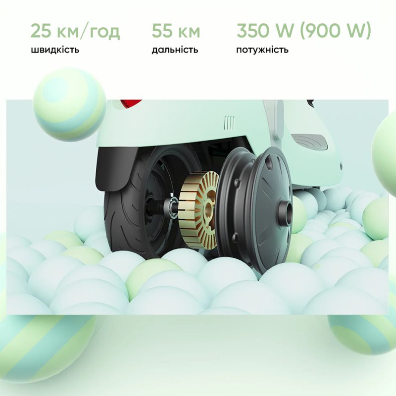 Електросамокат з сидінням OKAI Ceetle PRO EA10C Mint Green 10', 350(900)W, 25Km/h, 10.4Ah, 55Km, 20%,NFC, App, 29kg