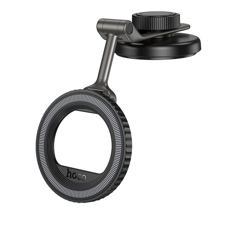 Автотримач для телефона HOCO H77 View folding magnetic ring car holder (center console) Black Metal Gray