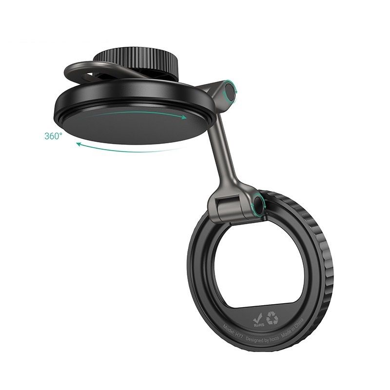 Автотримач для телефона HOCO H77 View folding magnetic ring car holder (center console) Black Metal Gray