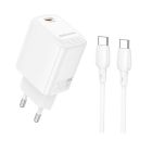 Мережевий зарядний пристрій з кабелем BOROFONE BN28 Fuente single port PD30W charger set (C to C) (EU) White