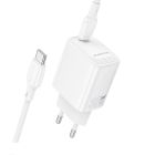 Мережевий зарядний пристрій з кабелем BOROFONE BN28 Fuente single port PD30W charger set (C to C) (EU) White