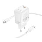 Мережевий зарядний пристрій з кабелем BOROFONE BN28 Fuente single port PD30W charger set (C to C) (EU) White