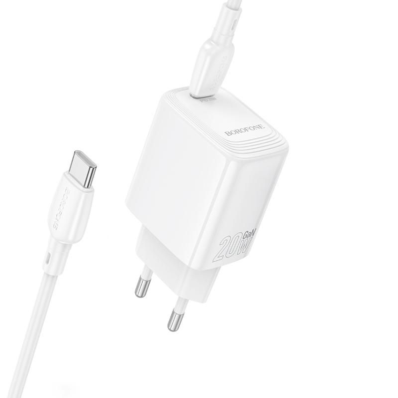 Мережевий зарядний пристрій з кабелем BOROFONE BN26 Fuente single-port PD20W charger set (C to C) (EU) White