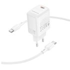 Мережевий зарядний пристрій з кабелем BOROFONE BN26 Fuente single-port PD20W charger set (C to C) (EU) White