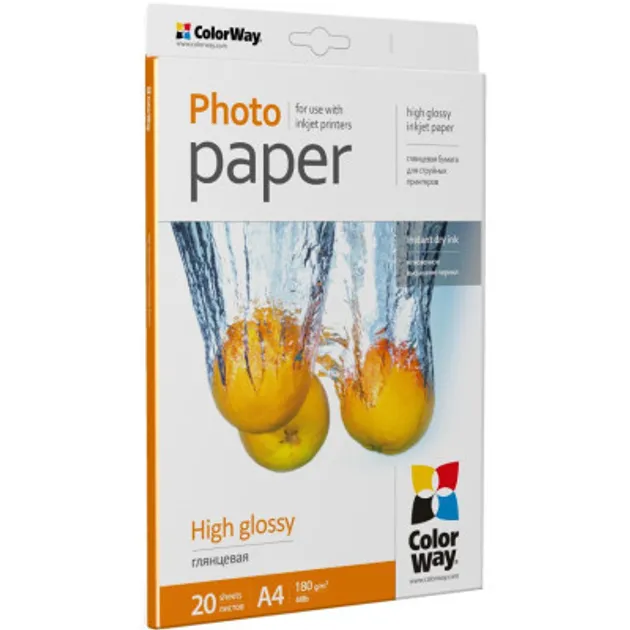 Фотопапір ColorWay A4 180г glossy 20л OEM (PG180020A4_OEM)
