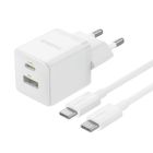Мережевий зарядний пристрій з кабелем Baseus Palm Fast Charger C+U 30W EU Moon White (with USB-C to USB-C 60W (20V/3A) 1m Moon White)