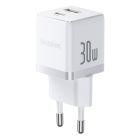 Мережевий зарядний пристрій з кабелем Baseus Palm Fast Charger C+U 30W EU Moon White (with USB-C to USB-C 60W (20V/3A) 1m Moon White)