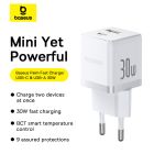 Мережевий зарядний пристрій з кабелем Baseus Palm Fast Charger C+U 30W EU Moon White (with USB-C to USB-C 60W (20V/3A) 1m Moon White)