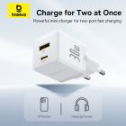 Мережевий зарядний пристрій з кабелем Baseus Palm Fast Charger C+U 30W EU Moon White (with USB-C to USB-C 60W (20V/3A) 1m Moon White)