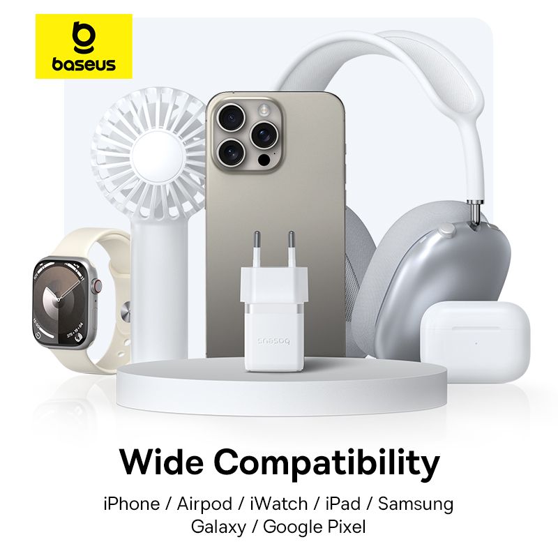 Мережевий зарядний пристрій з кабелем Baseus Palm Fast Charger C+U 30W EU Moon White (with USB-C to USB-C 60W (20V/3A) 1m Moon White)
